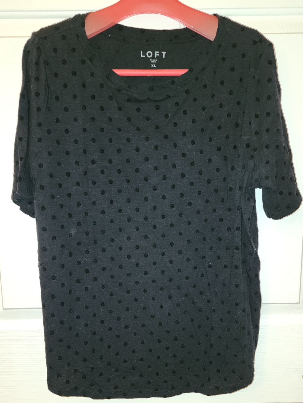 LOFT Black Short Sleeve Tee with Velvet Polka Dots